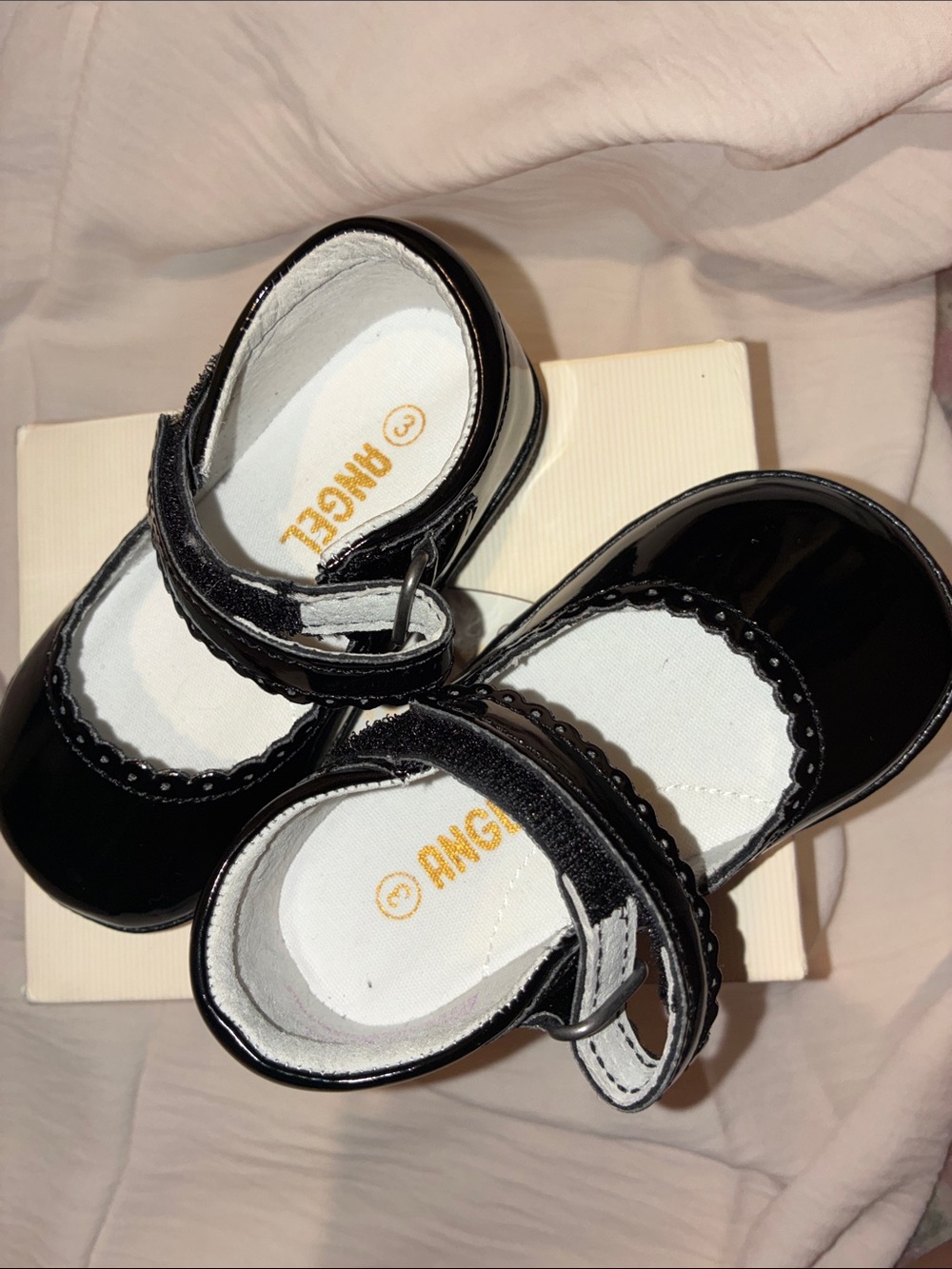Angel Dear Black Patent Mary Jane Dress Shoes with Velcro